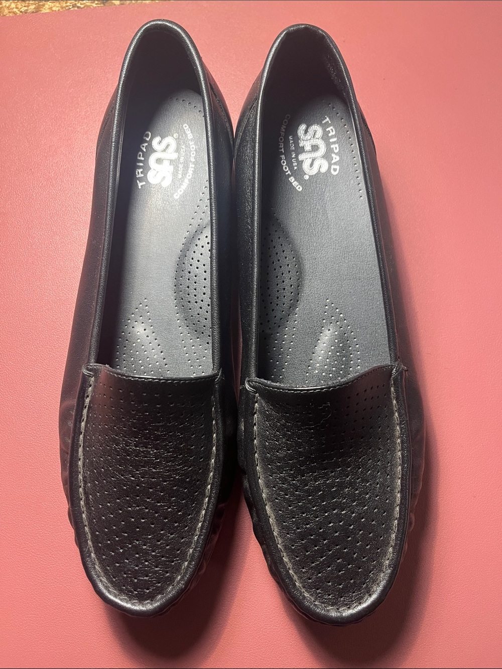 SAS Black Perforated Tripad Slip-On Loafers